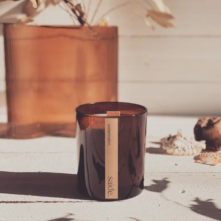 Saide Sml Amber Wood Wick Candle Leather + Oud