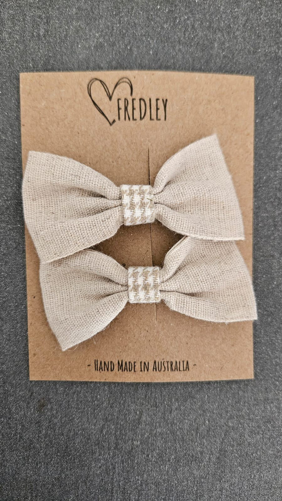 Fredley Linen Bow Clips Beige/Houndstooth