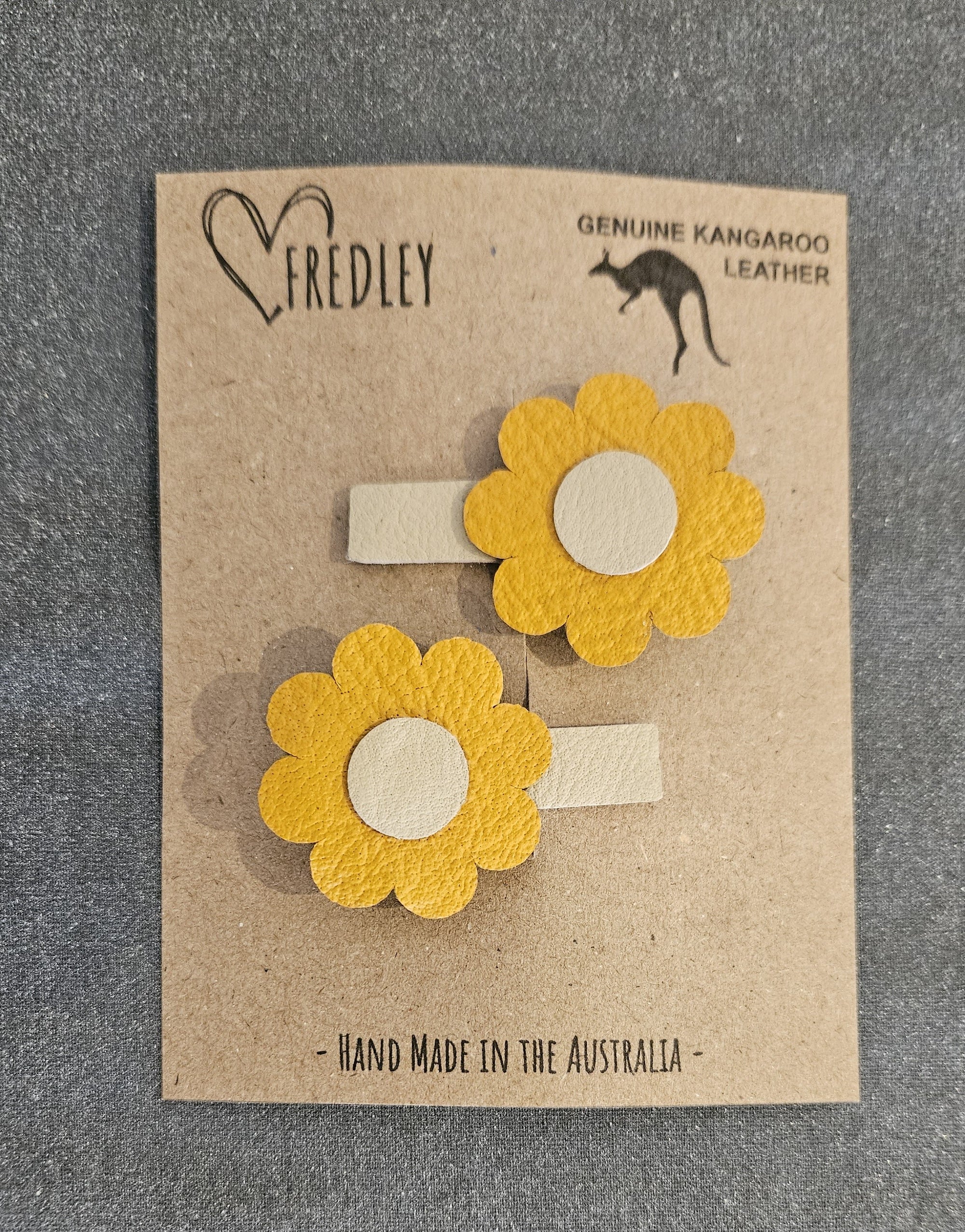 Fredley Leather Flower Clip Set Mustard/Cream