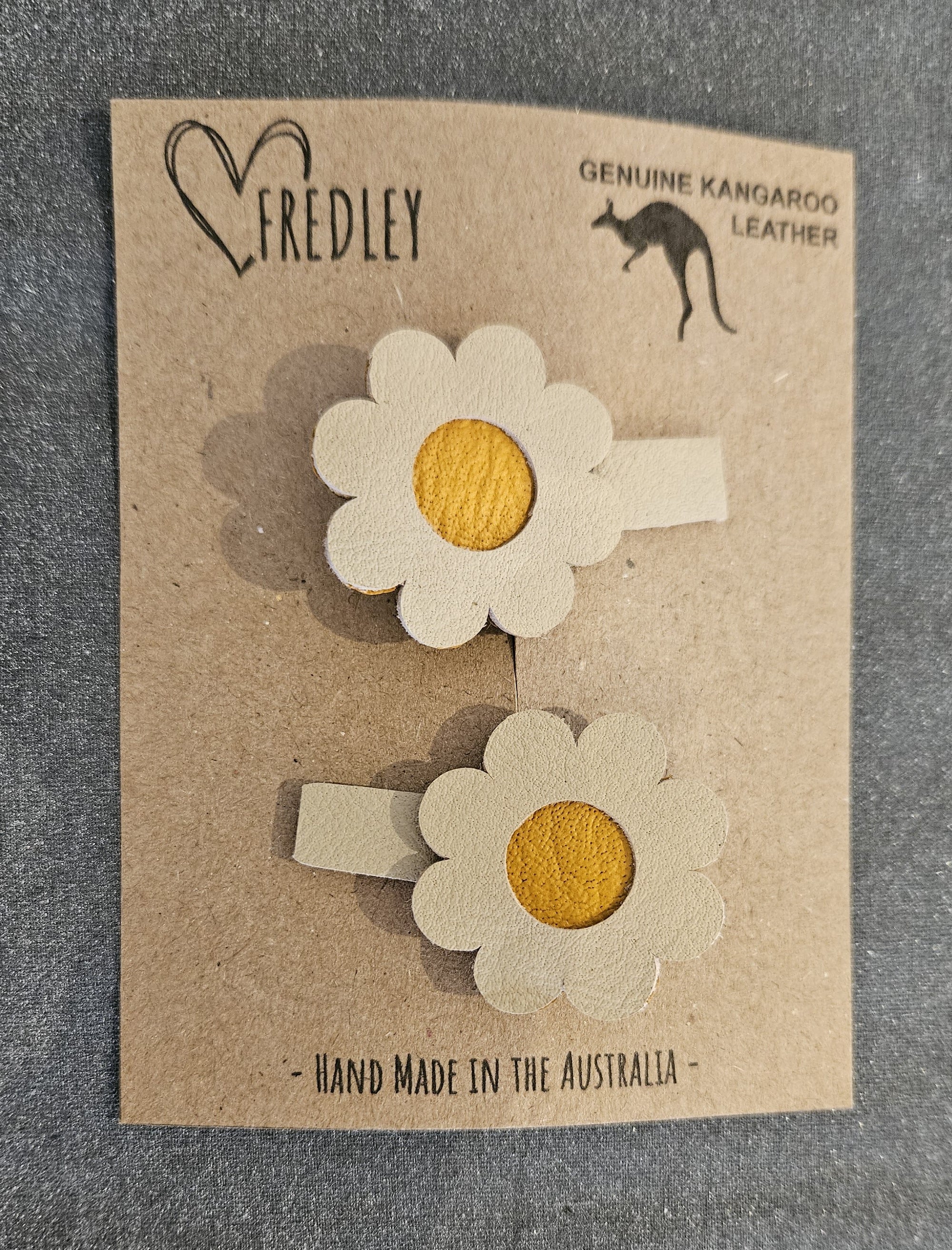 Fredley Leather Flower Clip Set Cream/Mustard