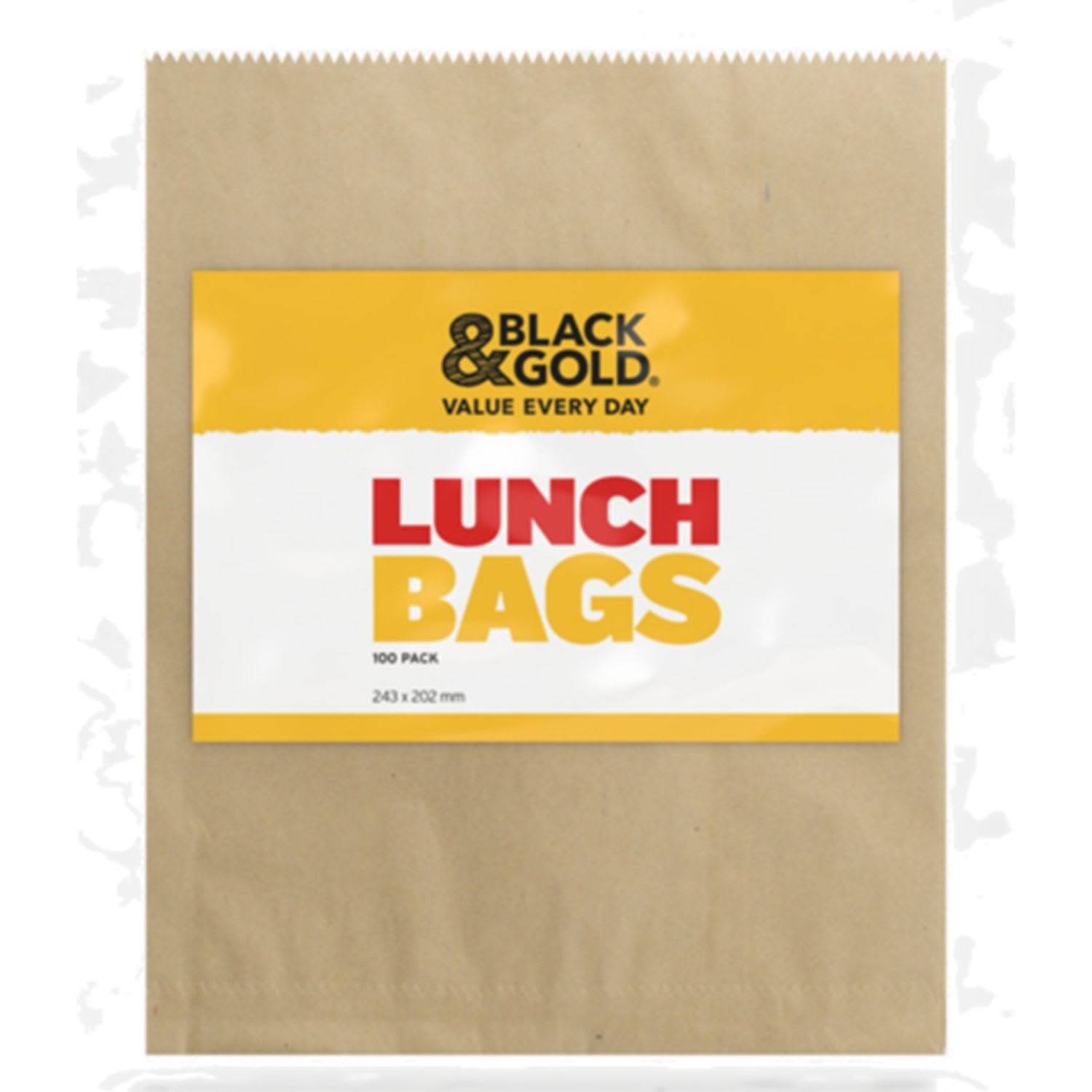 Black & Gold Brown Paper Lunch Bags 100pk