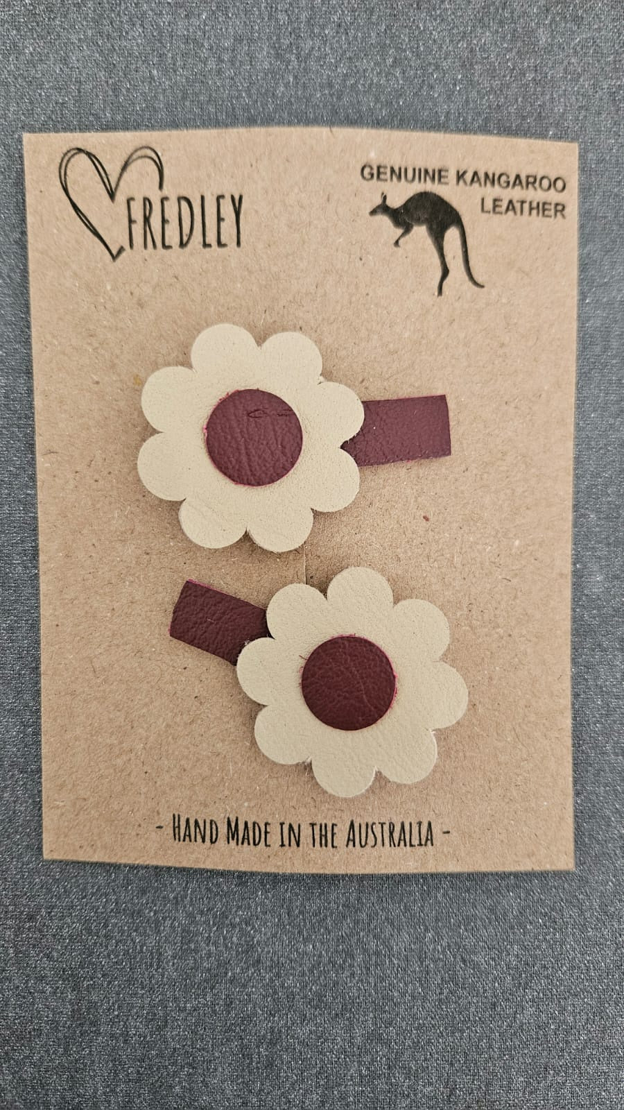 Fredley Leather Flower Clip Set Cream/Burgundy