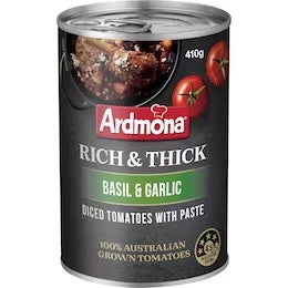 Ardmona Diced Tomatoes with Paste Basil & Garlic 410g