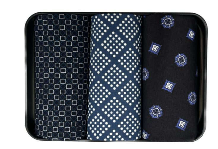 Armando Caruso Mens Handkerchief 3pk-in Tin- Navy - Square,Dot Variety