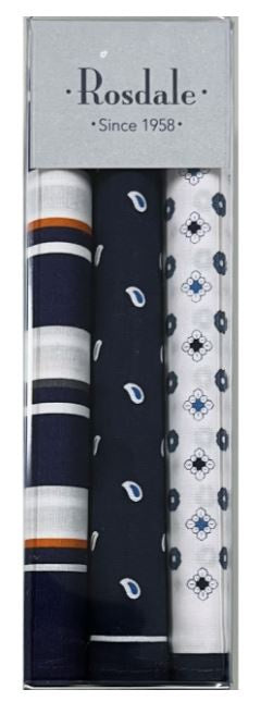 Armando Caruso Mens Handkerchief-3pk-Navy,Tan Stripe,White