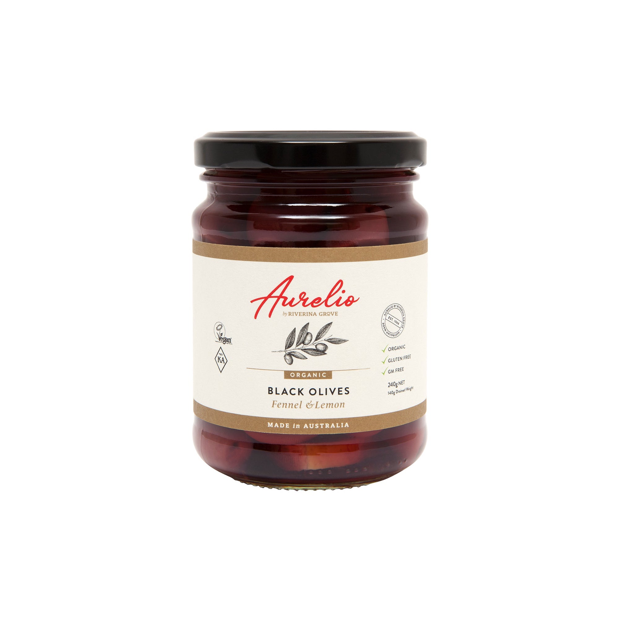 Aurelio Organic Black Olives Fennel  & Lemon 240g