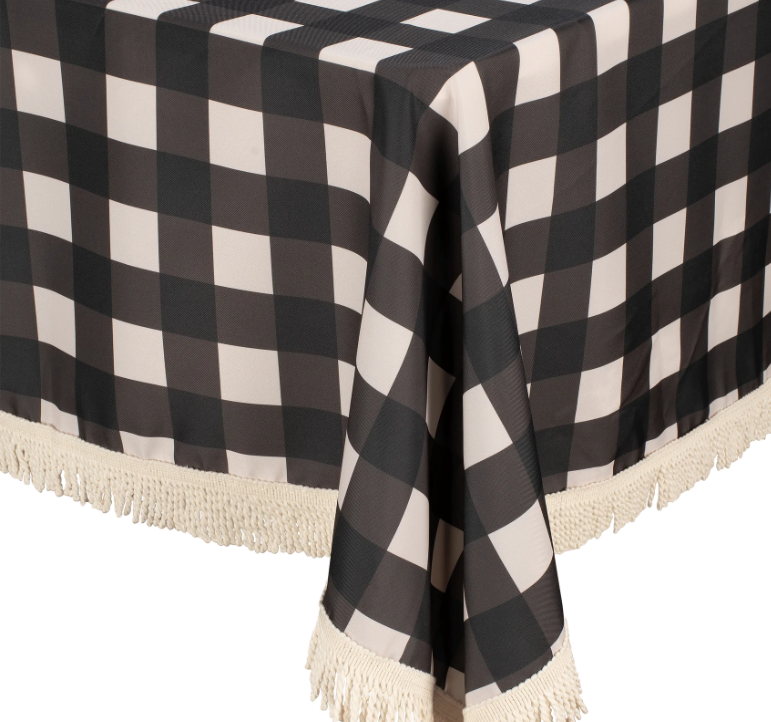 Kollab Fringed Tablecloth Black Check