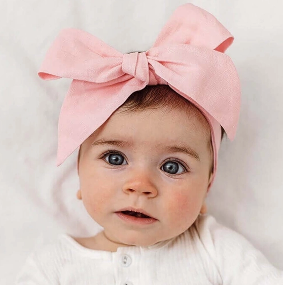 Baby Pink Linen Bow Pre-Tied Headband Wrap