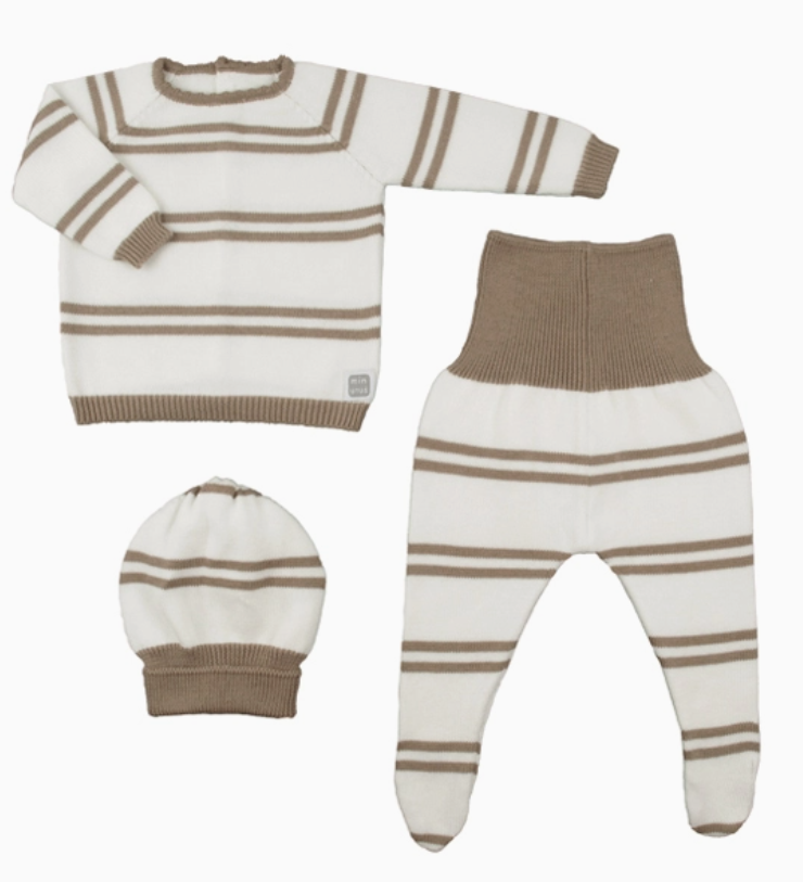 Minutus Knitted 3 Piece Set Striped Brown