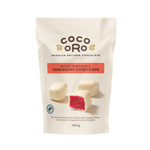 Coco Oro Honeycomb White Chocolate & Raspberry 160g