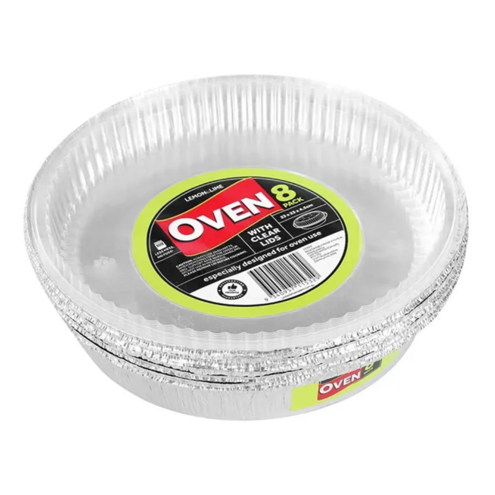 Lemon&Lime Foil Tray with Plastic Lid Round 23x23x4.5 cm 8pk