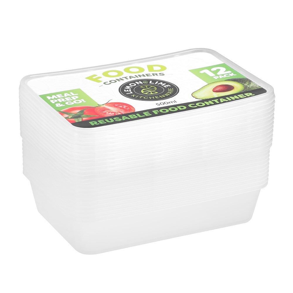 Lemon&Lime Disposable Food Containers Rectangle 500ml 12 Pack