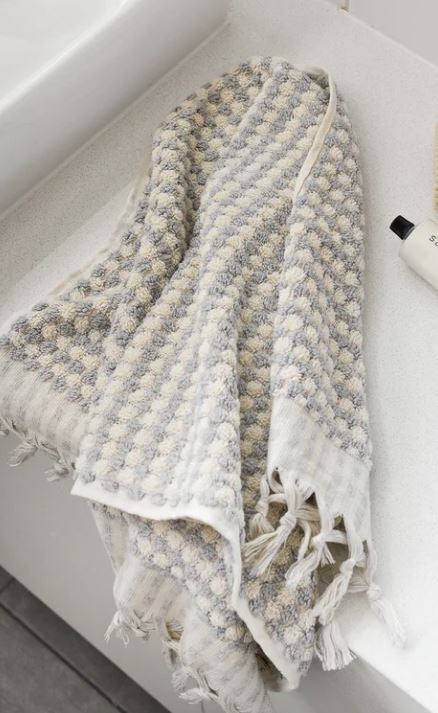 Miss April Pom Pom Hand Towel-Pale Grey