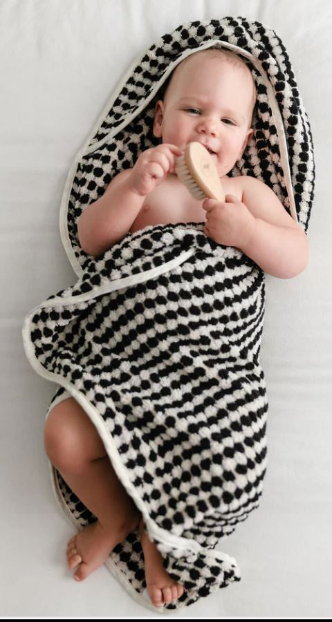 Miss April Hooded Baby Towel- Black & white