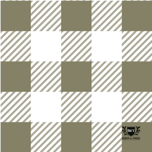 B & Y Cocktail Napkin Olive Gingham 20pk