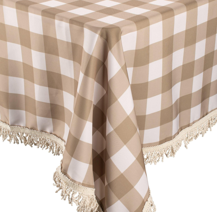 Kollab Fringed Tablecloth Olive Check