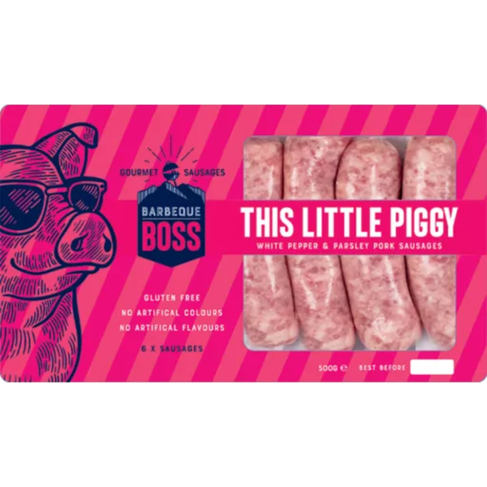 BBQ BOSS - This Little Piggy - 6 Pack White Pepper & Parsley Pork Sausages