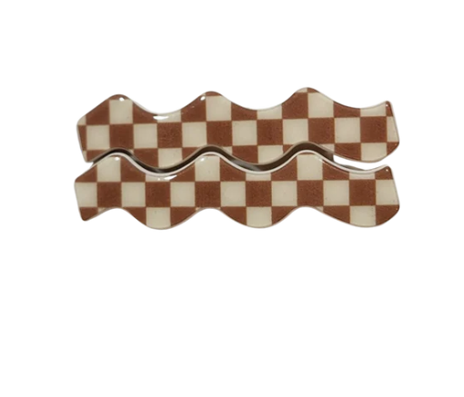 Panache Style Whitney Alligator  Clip - Tan & Cream Checkered