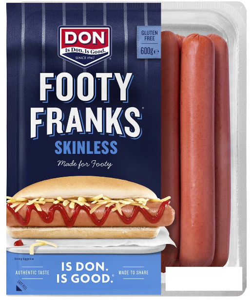 Don Skinless Footy Frankfurts 600g