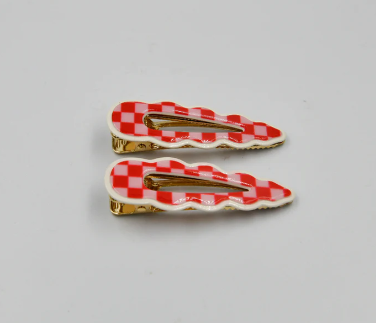 Panache Style Cassia Clips - Pink & Red Checker