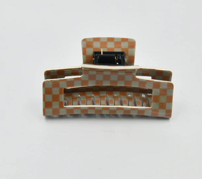 Panache Style Claw Clip Tan & Sage Checker