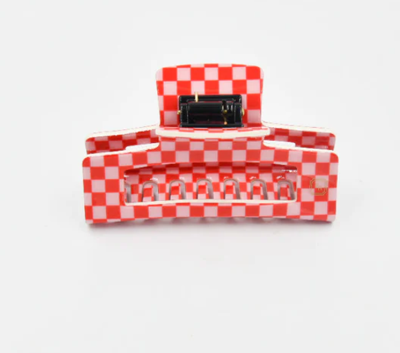 Panache Style Claw Clip  Pink & Red Checker