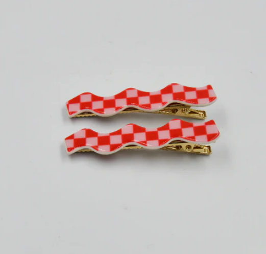 Panache Style Whitney Alligator Clip - Red & Pink Checker