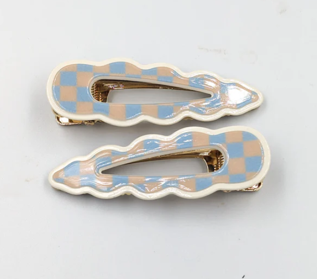 Panache Style Cassia Clips - Beige & Blue Checker