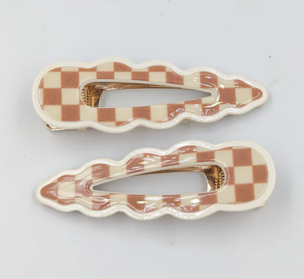 Panache Style Cassia Clips - Tan & White Checker