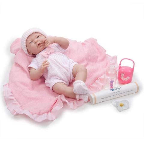 Soft Body La Newborn Baby Doll in Pink Bunting and Accessories