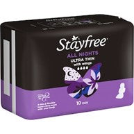 Stayfree Ultra Thin All Nights Pads With Wings 10pk