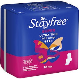 Stayfree Ultra Thin Super Pads With Wings 12pk