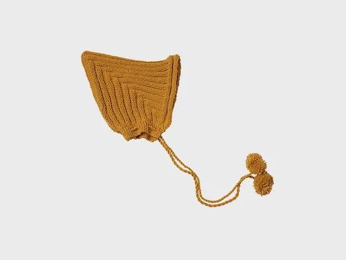 Ribbed Knitted Pixi Bonnet Mustard 6-12m