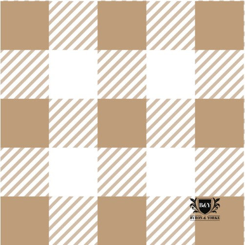 B & Y Luncheon Napkin Taupe Gold Gingham 20pk