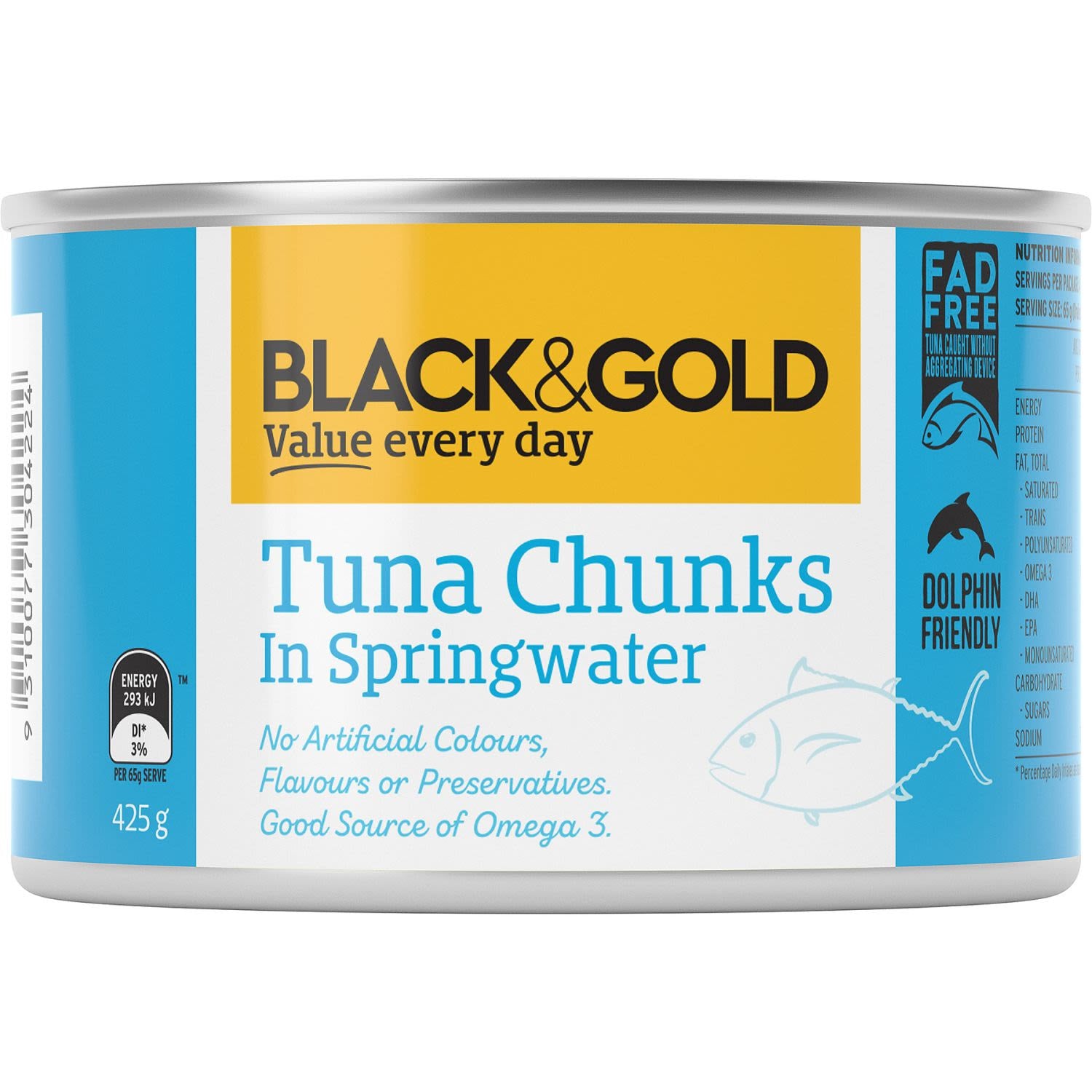 Black & Gold Tuna Chunks in Springwater 425g