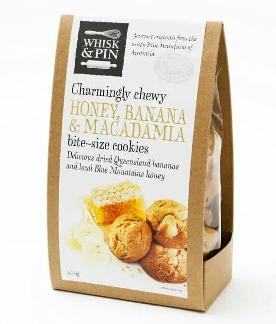 Whisk & Pin Honey, Banana & Macadamia Bite-Size Cookies 260g