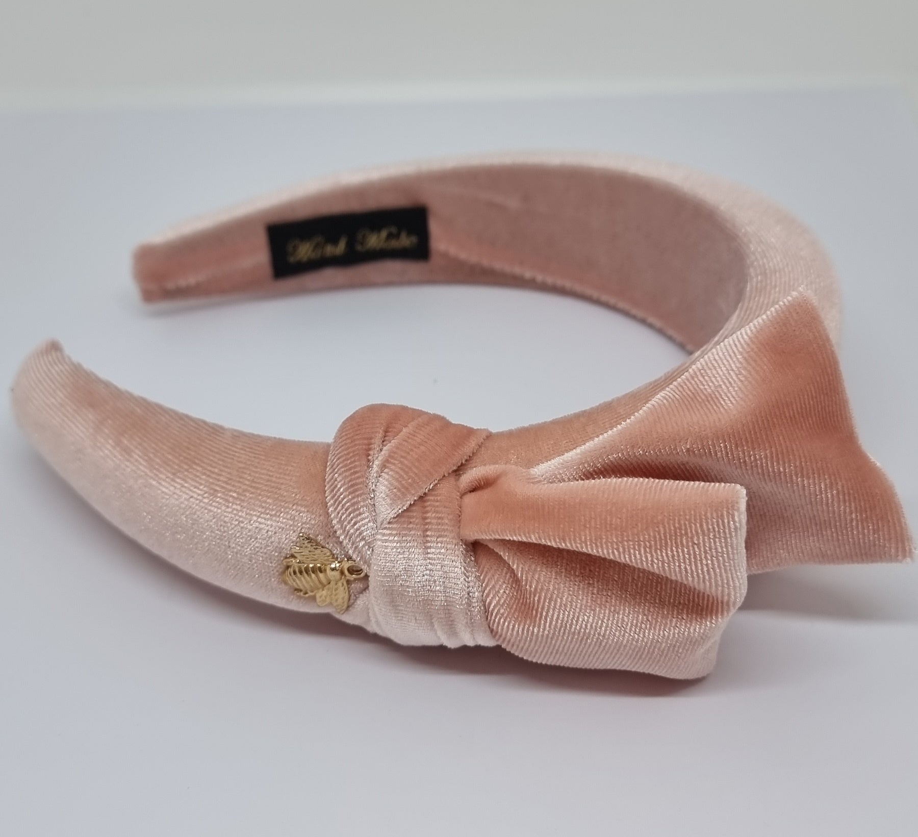 Half Bow & Bee Velvet Padded Headband Pink