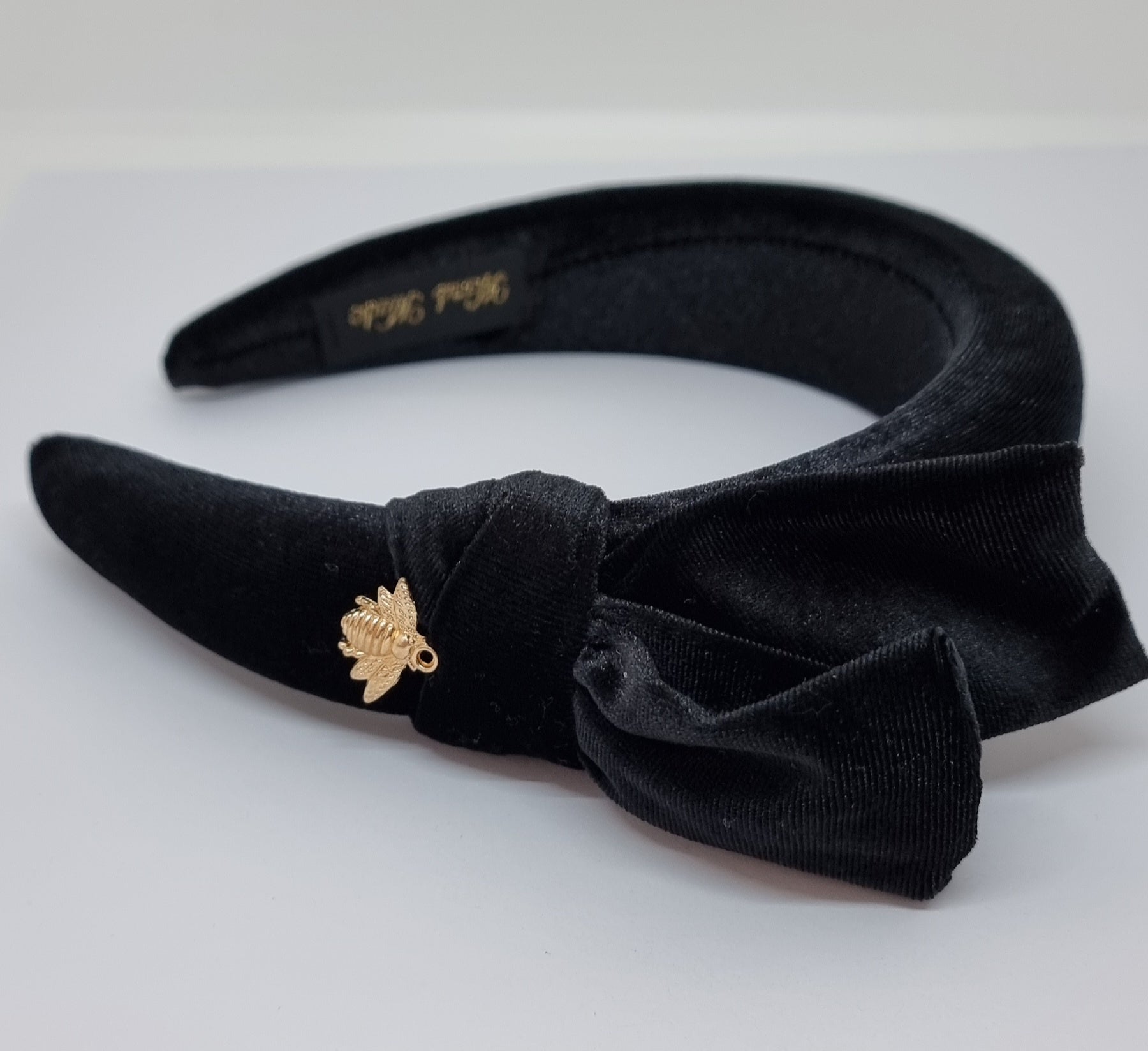 Half Bow & Bee Padded Velvet Headband Black