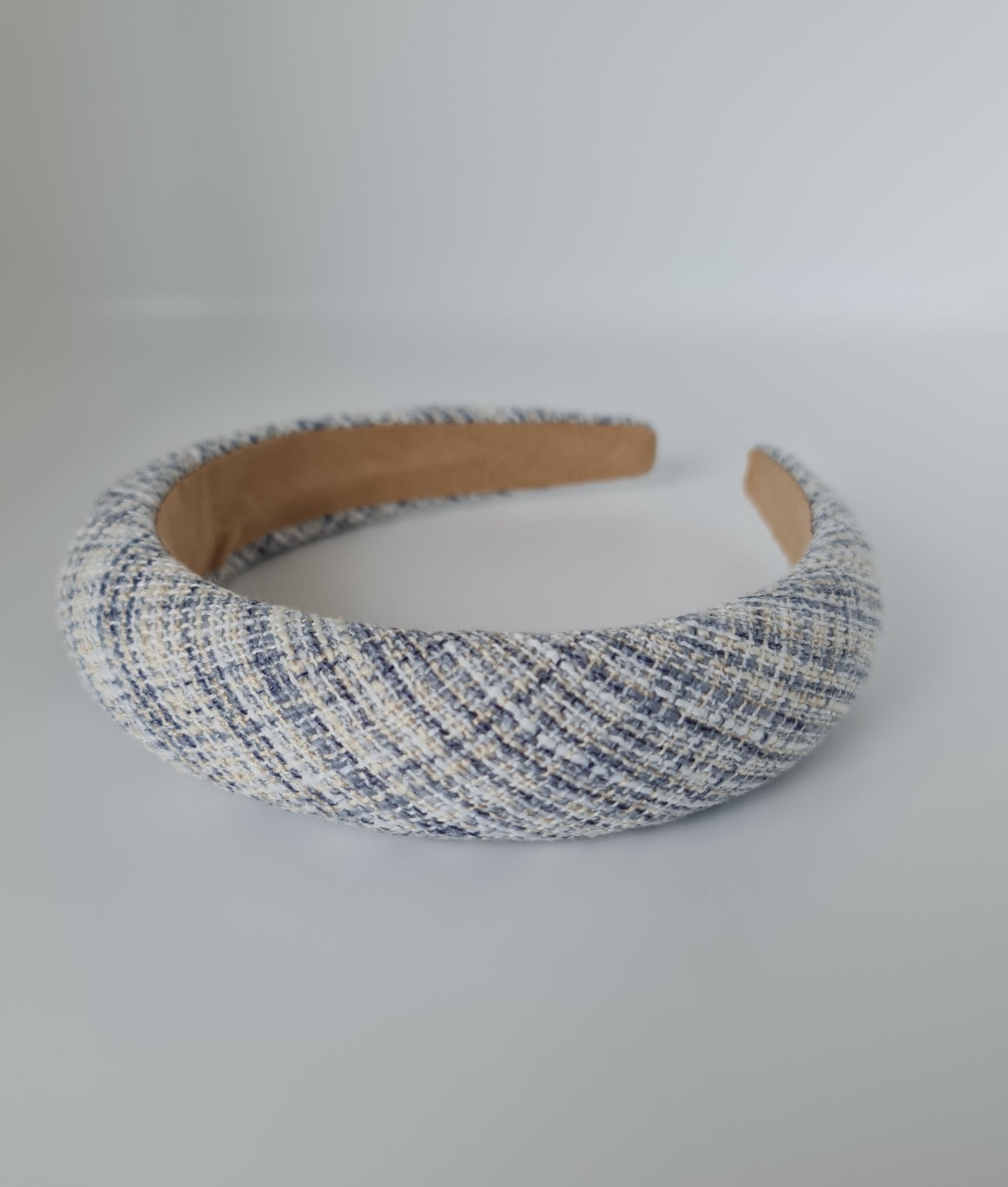 Plaid Pattern Padded Headband Blue