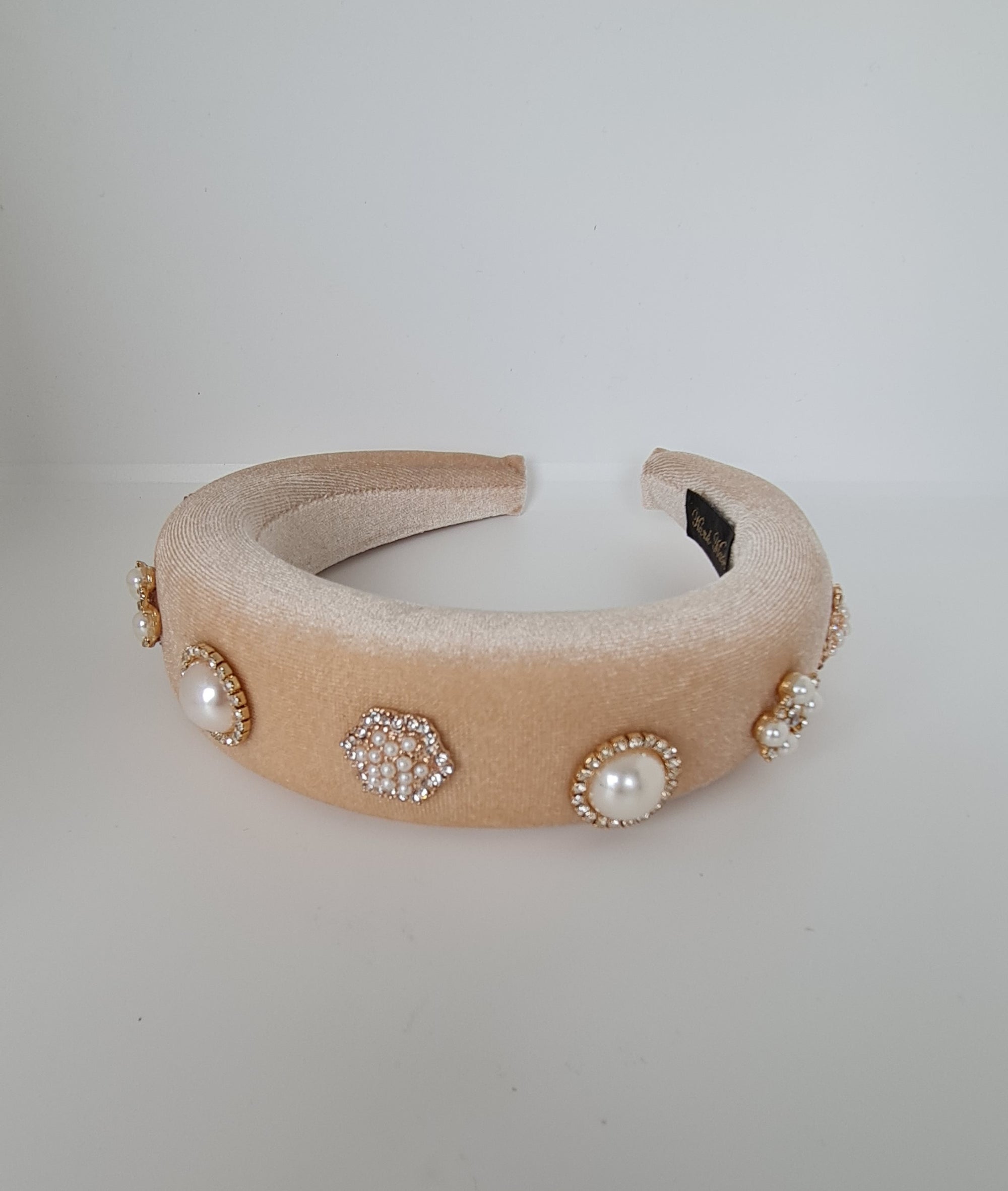 Jewels And Pearls Padded Headband Beige