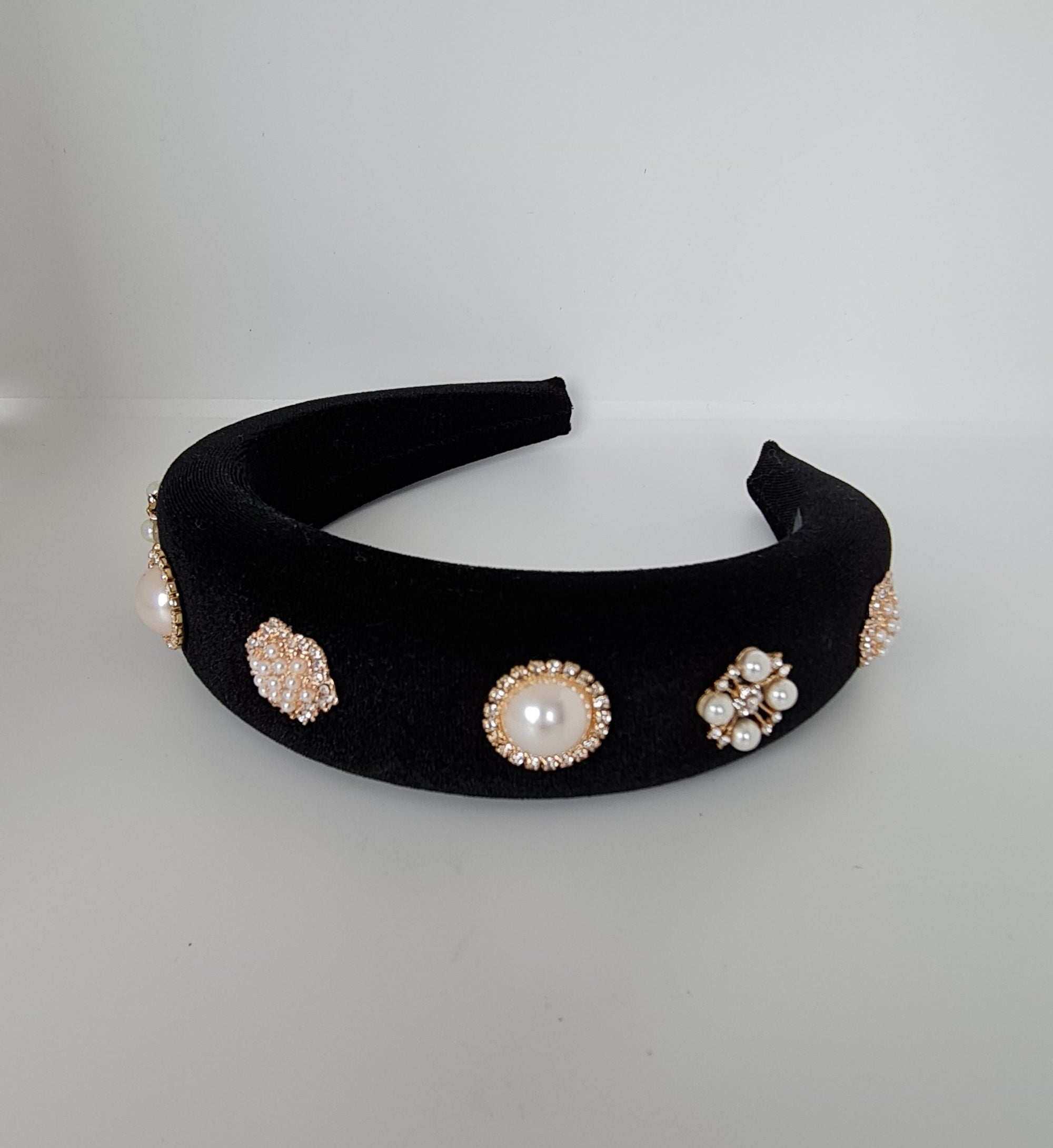 Jewels And Pearls Padded Headband Black