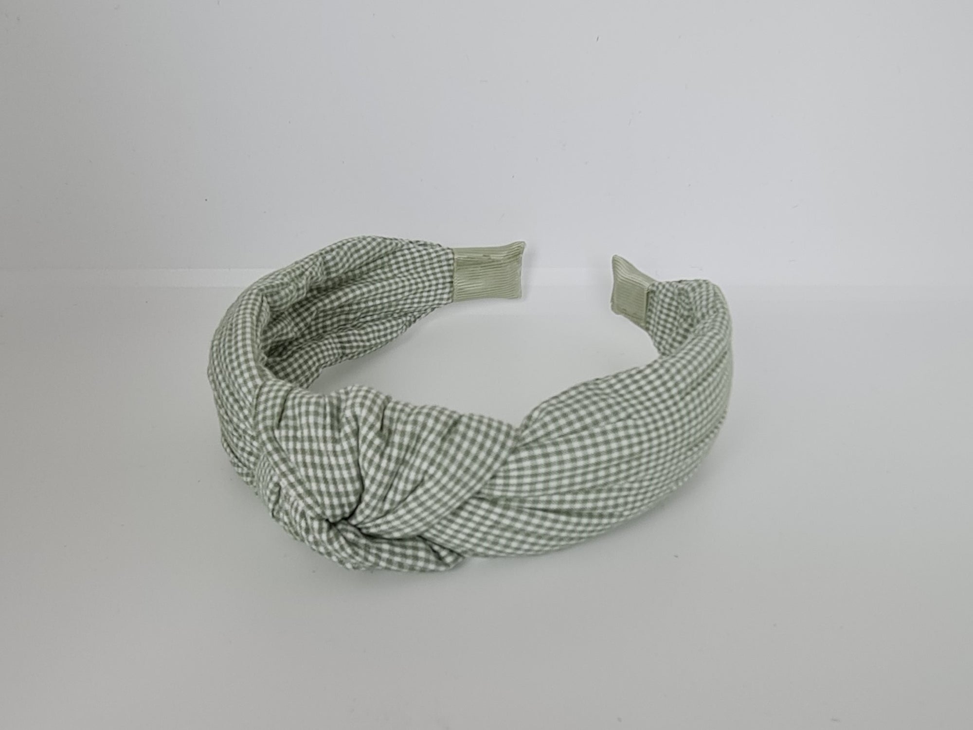 Linen Knot Headband Gingham Moss Green