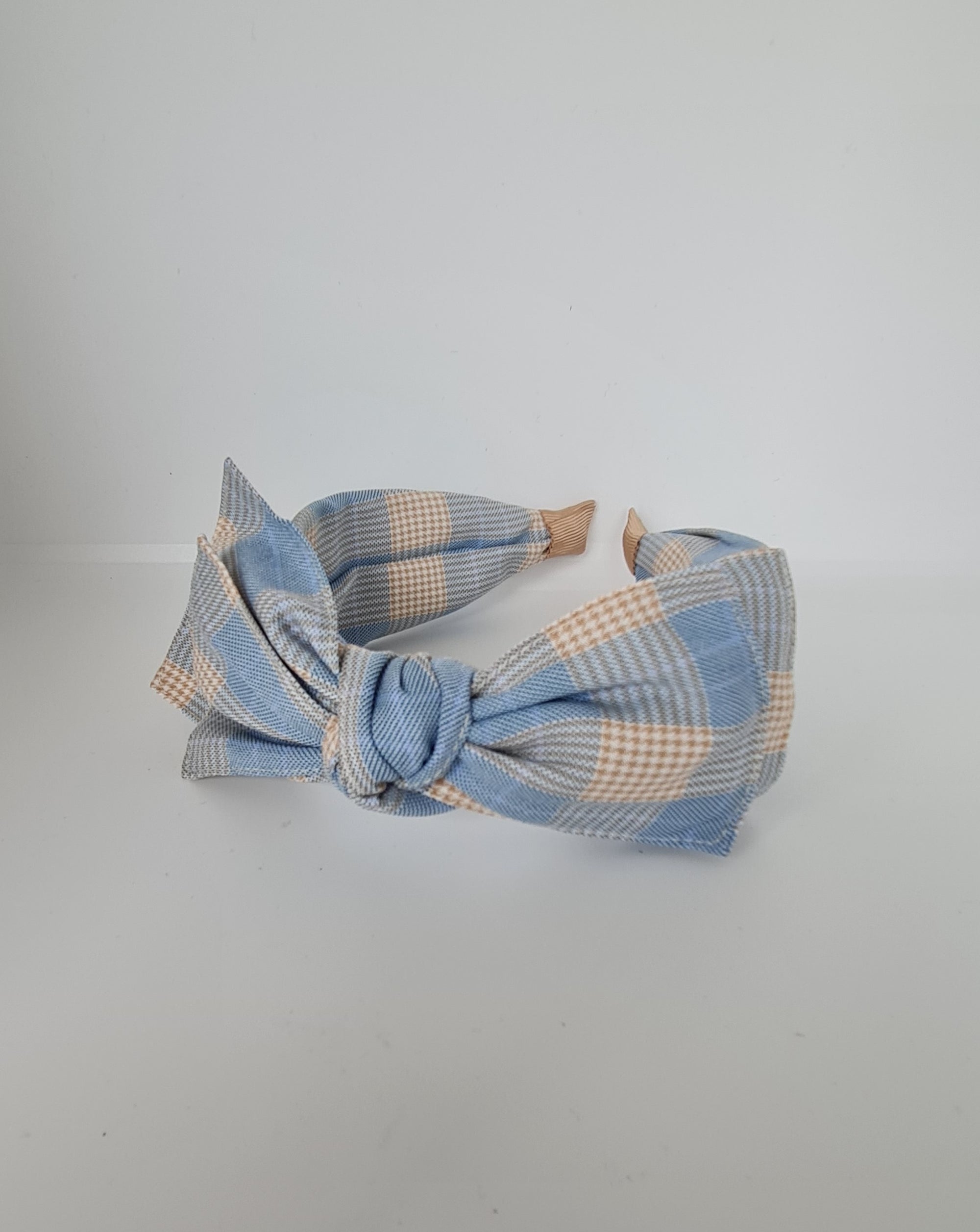 Plaid Bow Headband Blue