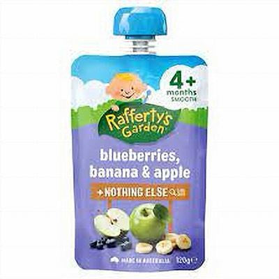 Rafferty's Garden Blueberries, Banana, Apple 4 Month + Premium Baby Food Pouch 120g