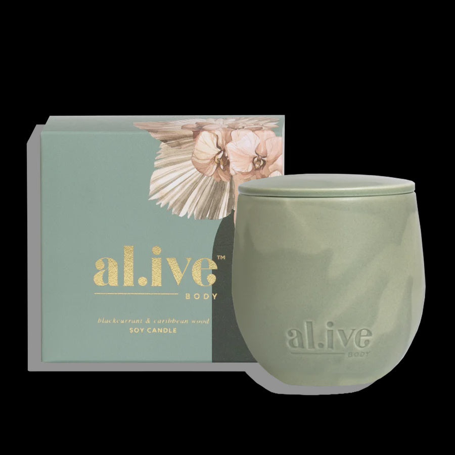 Al.ive Body Blackcurrant & Caribbean Wood Soy Candle 60 Hours 295g