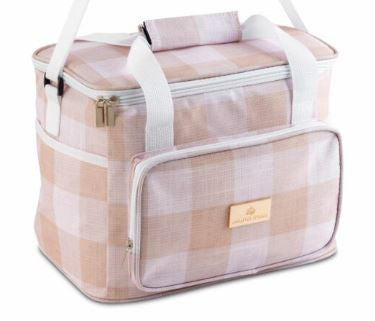 Manor Road Food Cooler Bag-Gingham Natural Linen