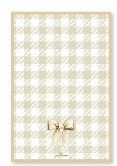 Manor Road Microfibre Tea Towel-Gingham Bow Beige