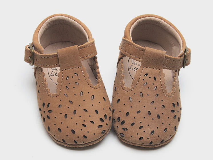 Soft Soled Leather Lace Tbar Tan