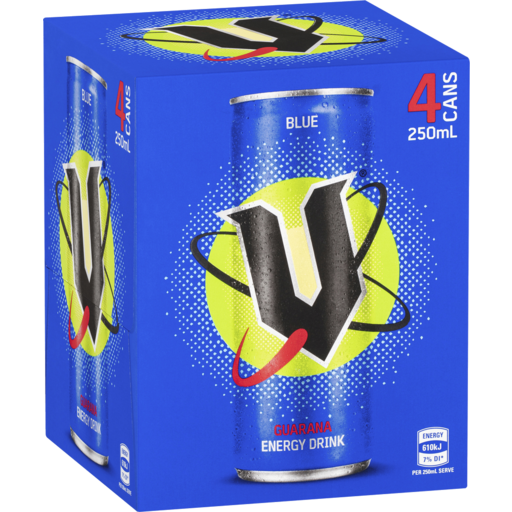V Blue Guarana Energy Drink Cans 4pk