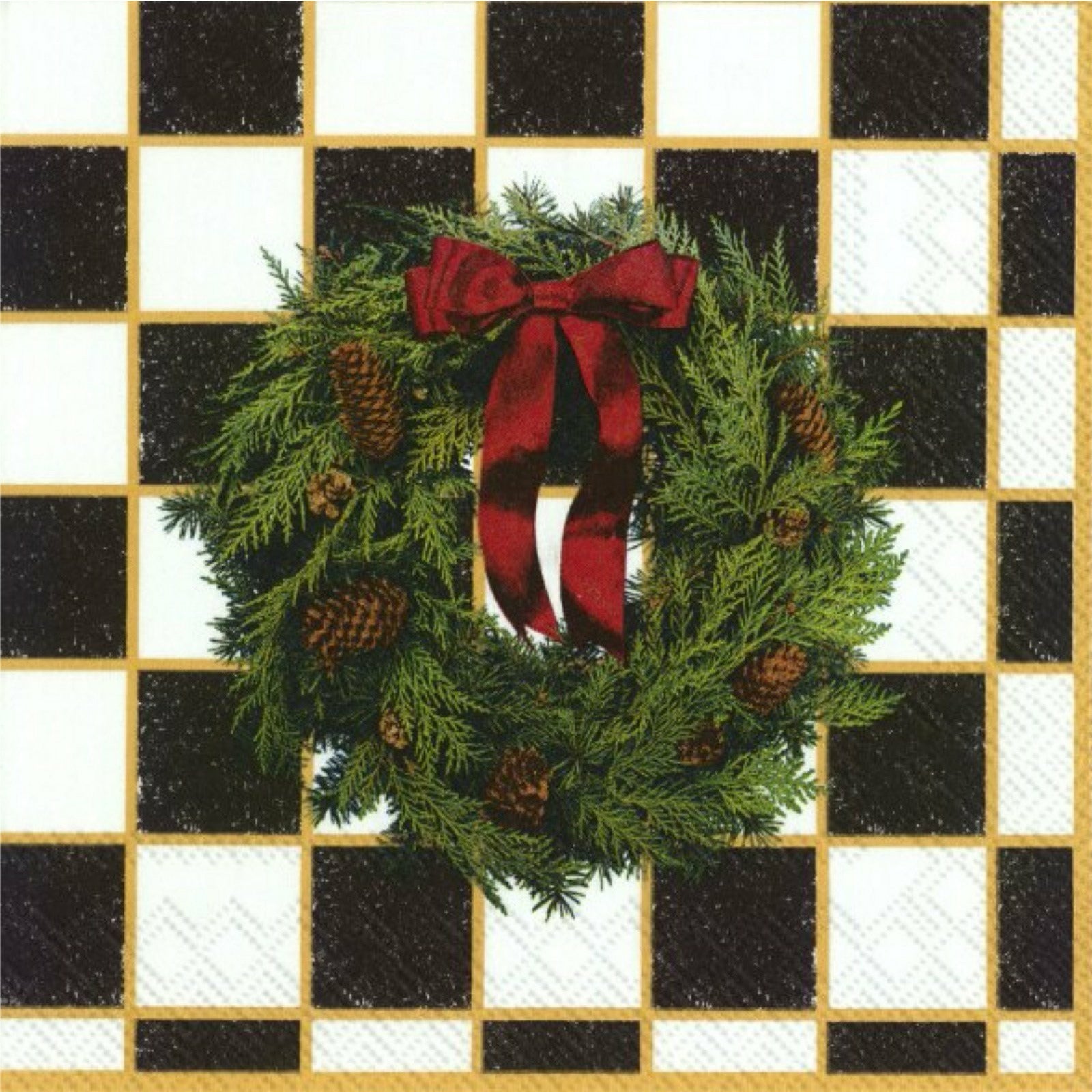 Manor Road Luncheon Napkins Checkered Wreath 20pk